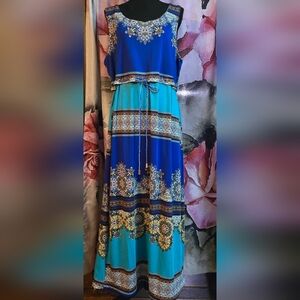 Elegant Blue Patterned Maxi Skirt